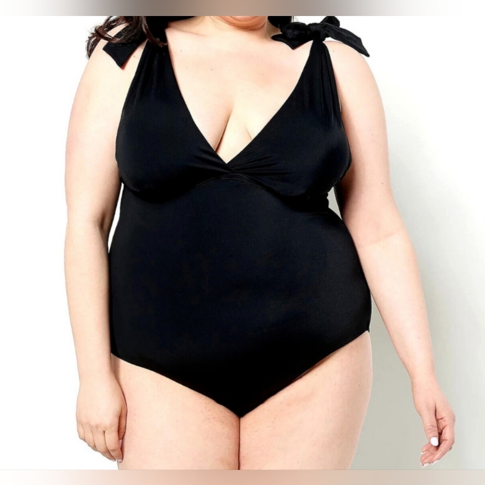 Kim Gravel x Swimsuits For All Tie Shoulders Black One Piece Swimsuit sz 26